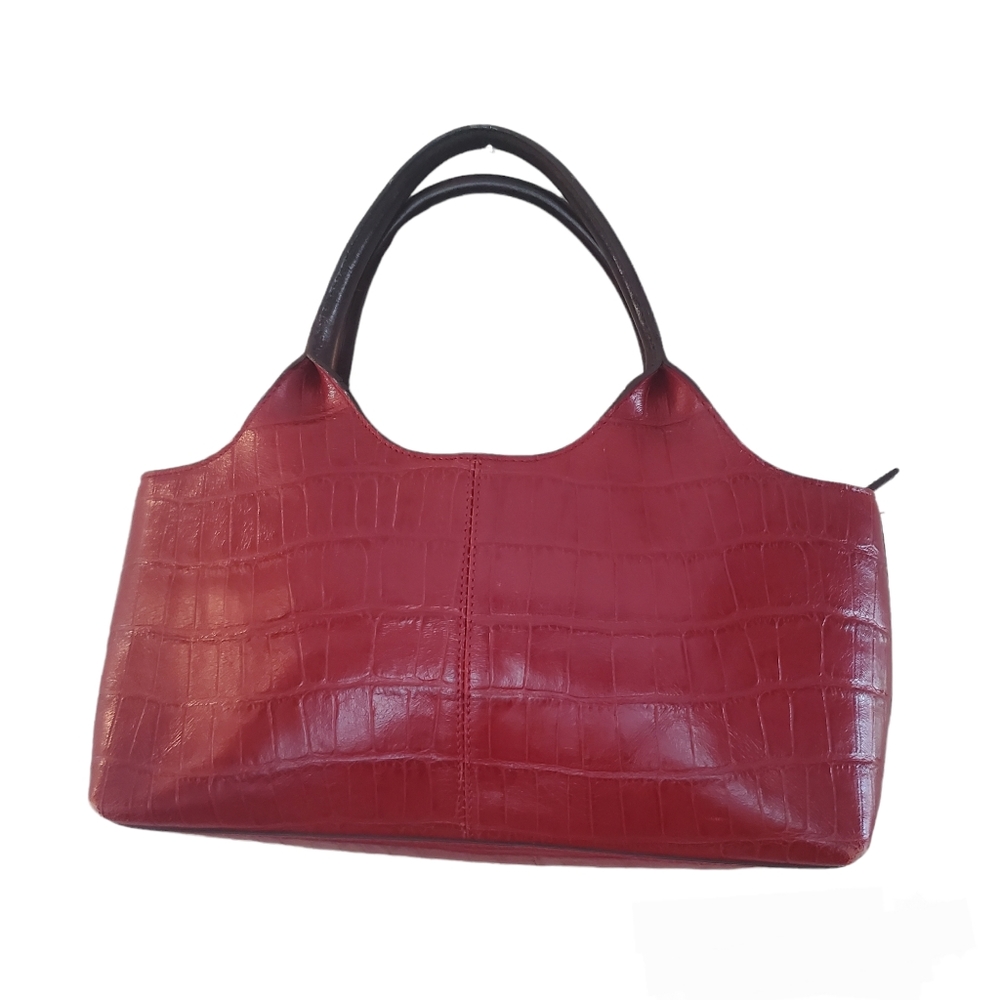 Kenneth Cole Womens Red Purse Genuine Leather Croc Embossed Handbag